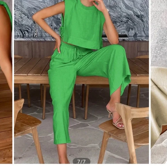 NWT Commense Utility Linen Two Piece Wide Leg Pants Set S - Picture 2 of 3